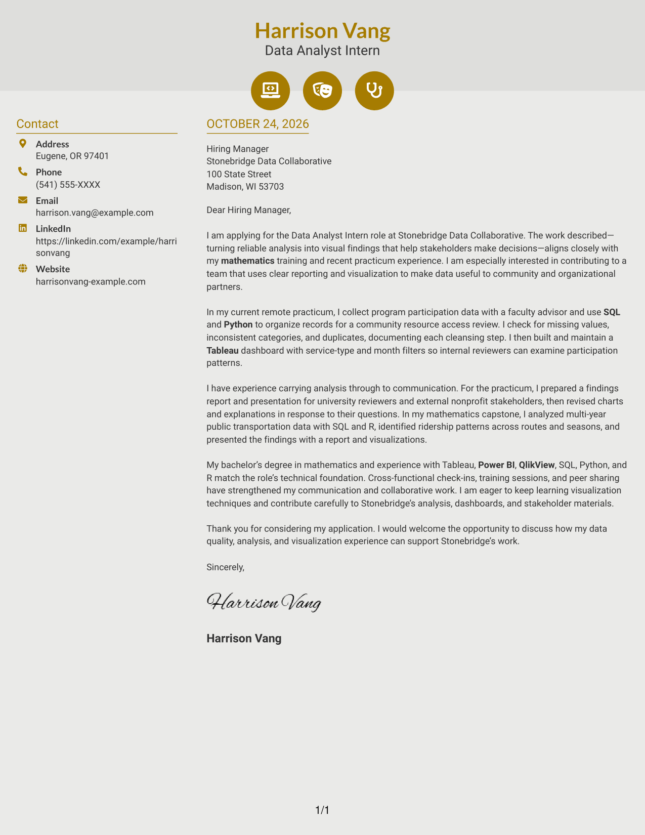 Cover letter example — page 1