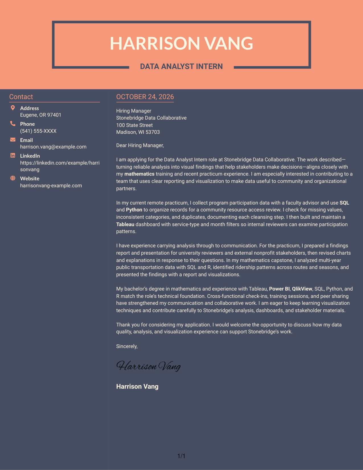 Cover letter example — page 1