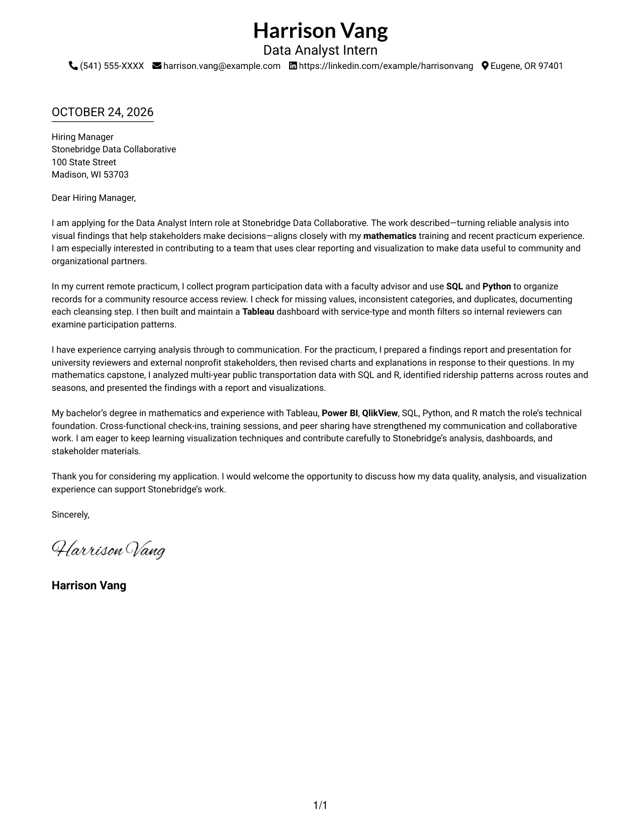 Cover letter example — page 1