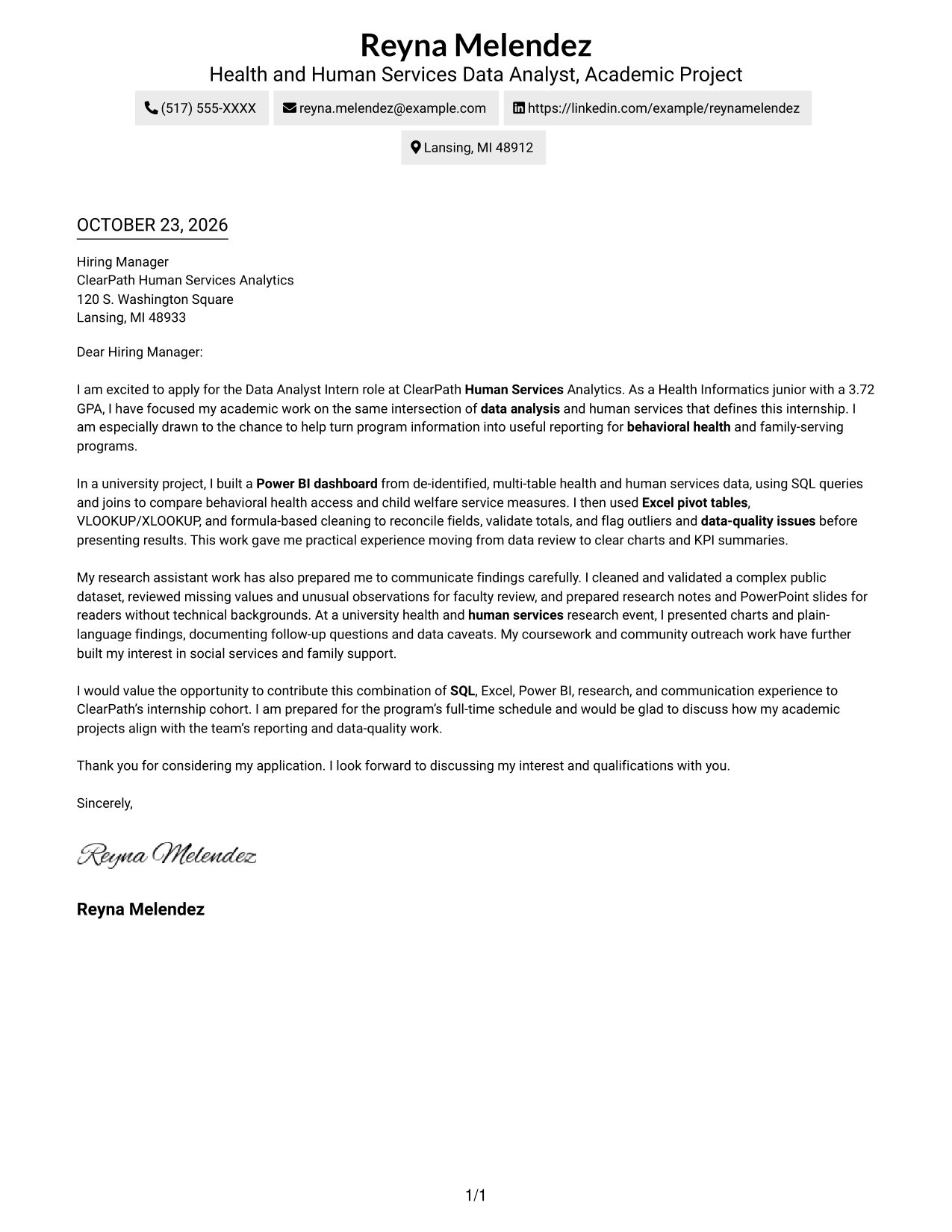 Cover letter example — page 1