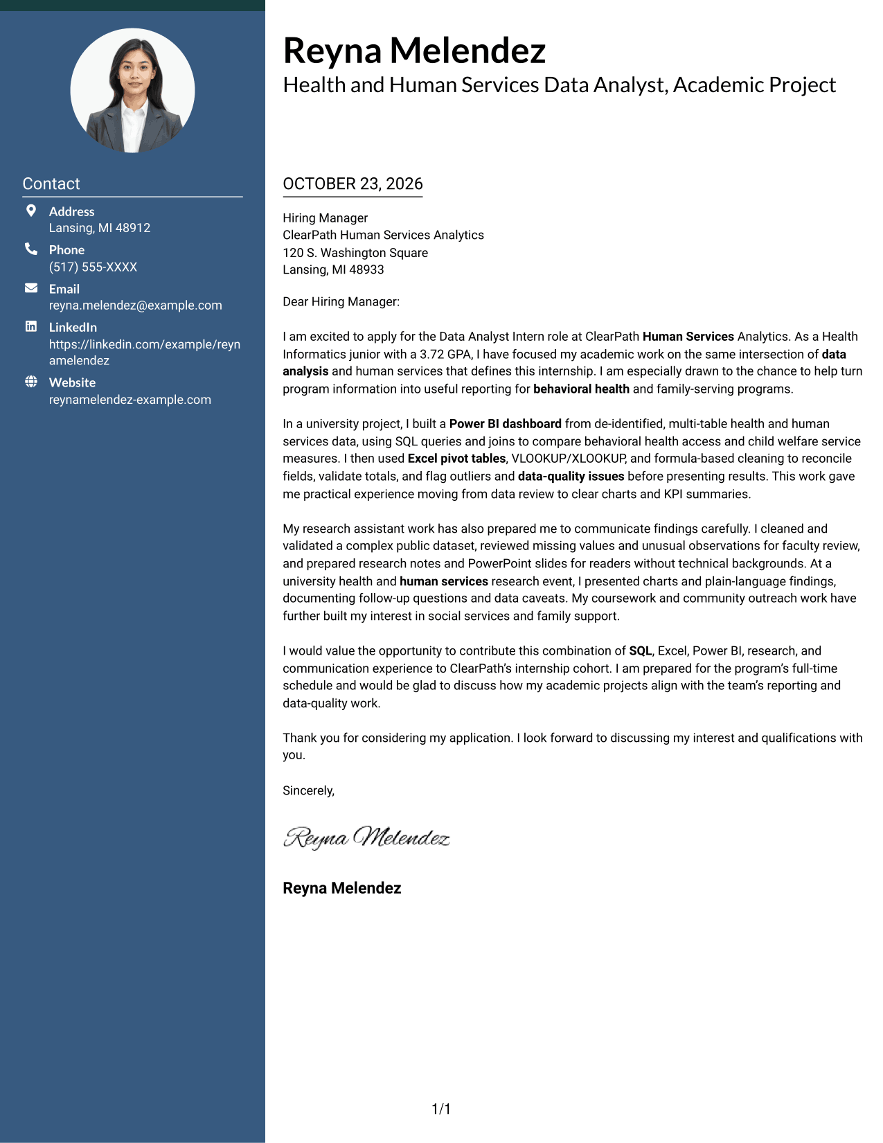 Cover letter example — page 1