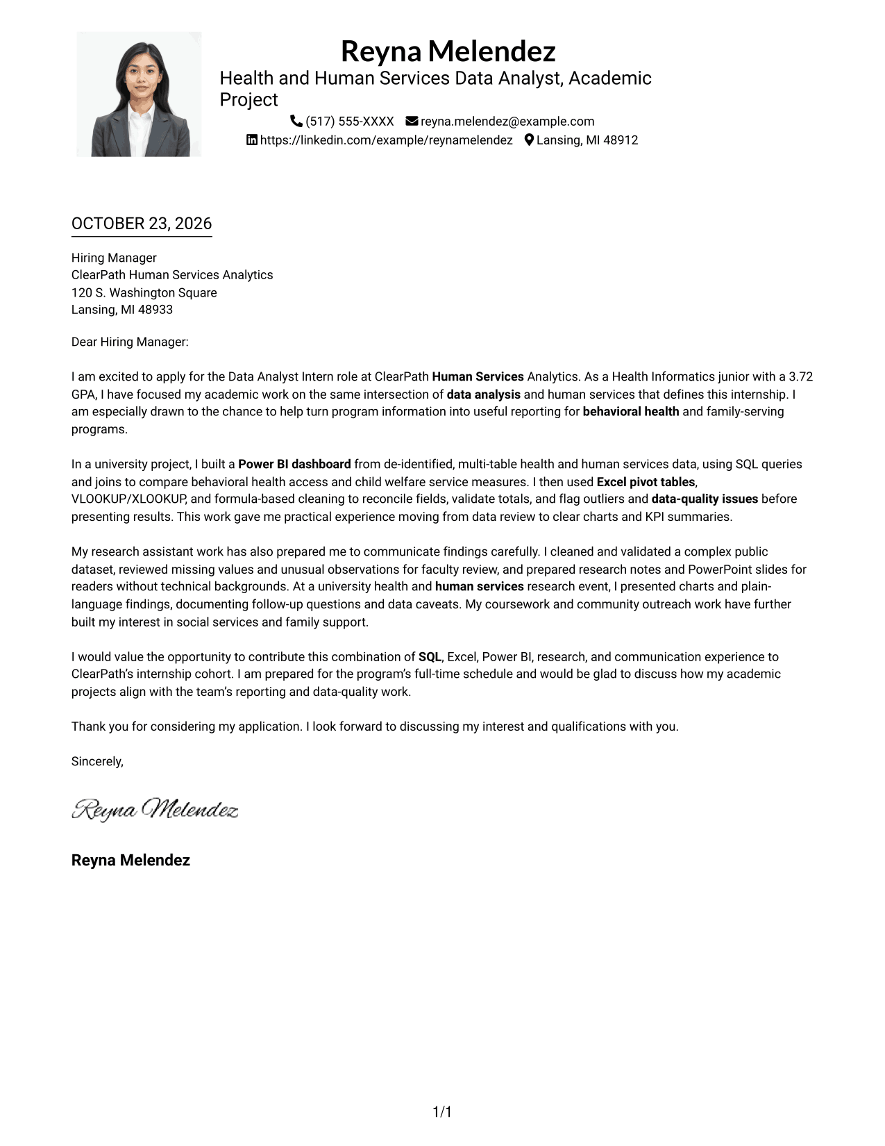 Cover letter example — page 1