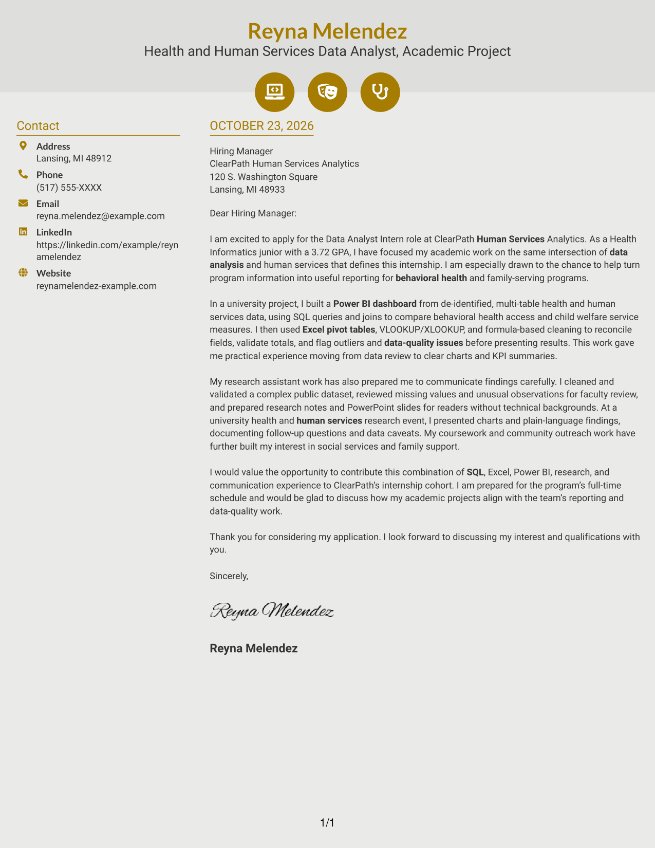 Cover letter example — page 1