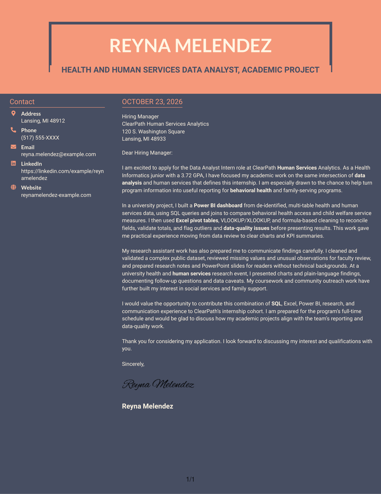 Cover letter example — page 1