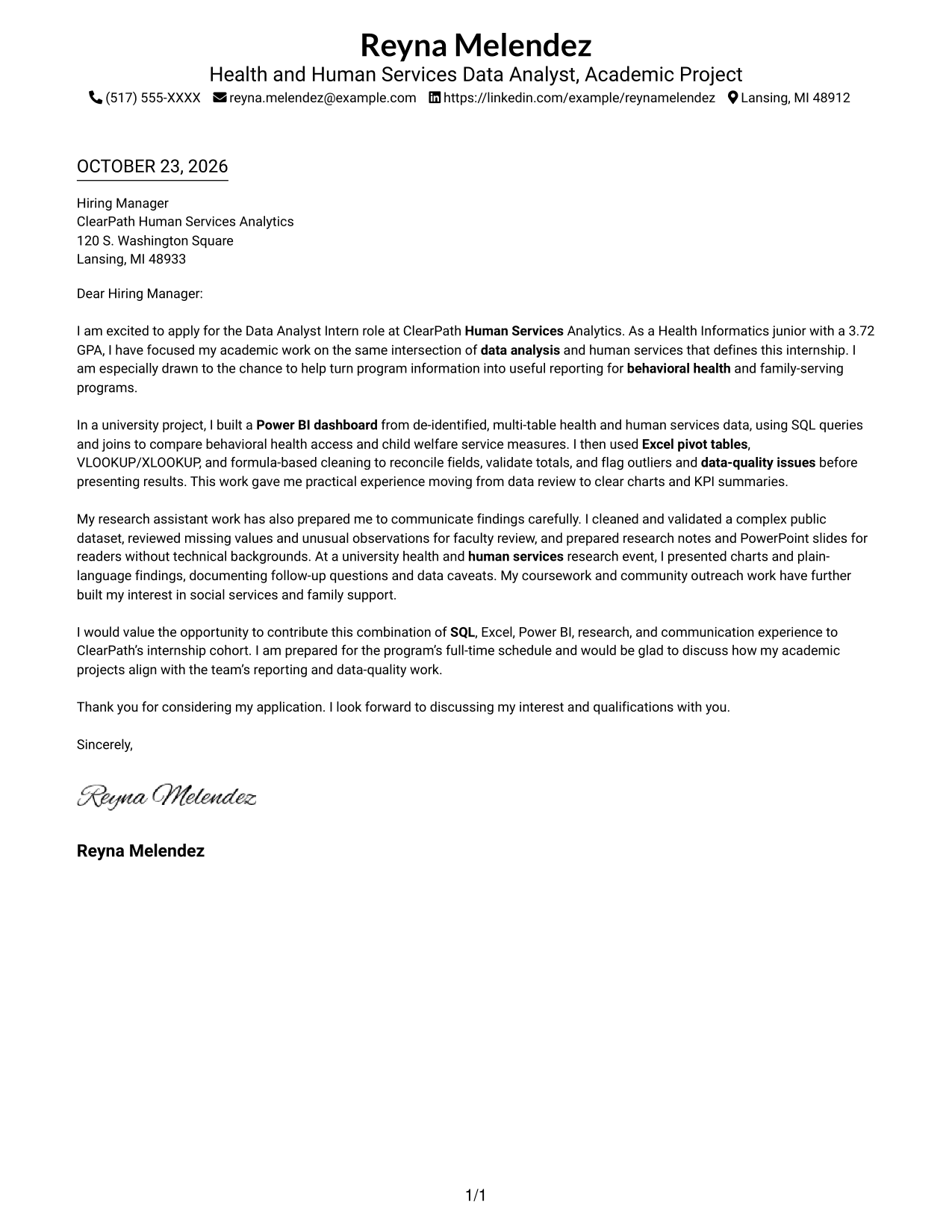 Cover letter example — page 1