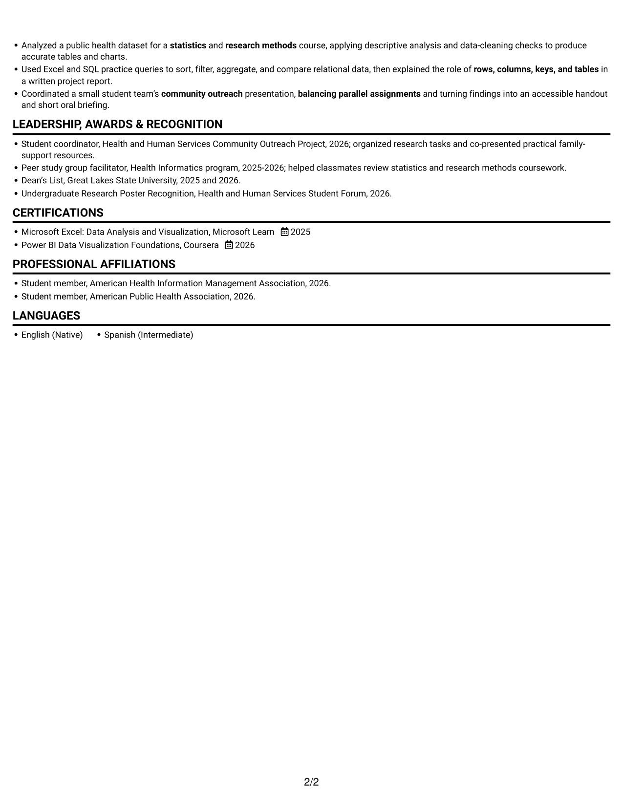 Resume example — page 2