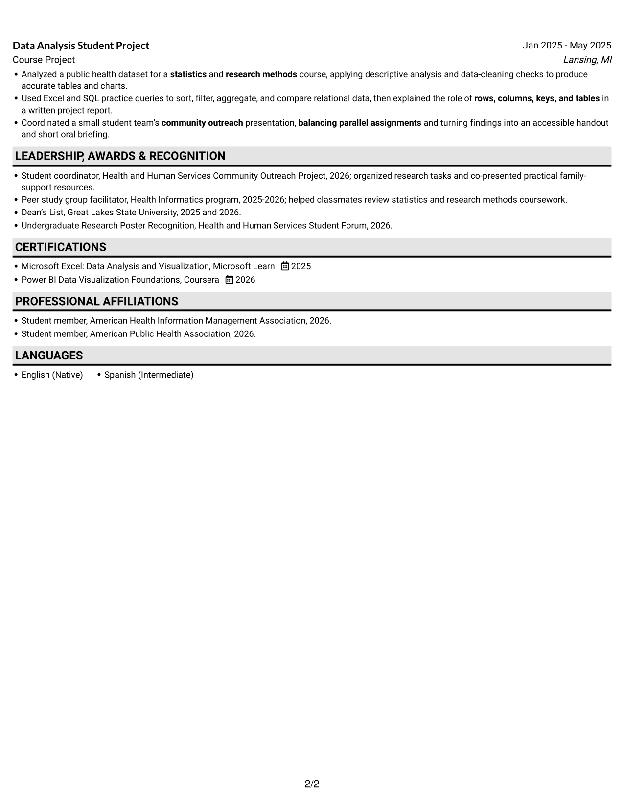 Resume example — page 2