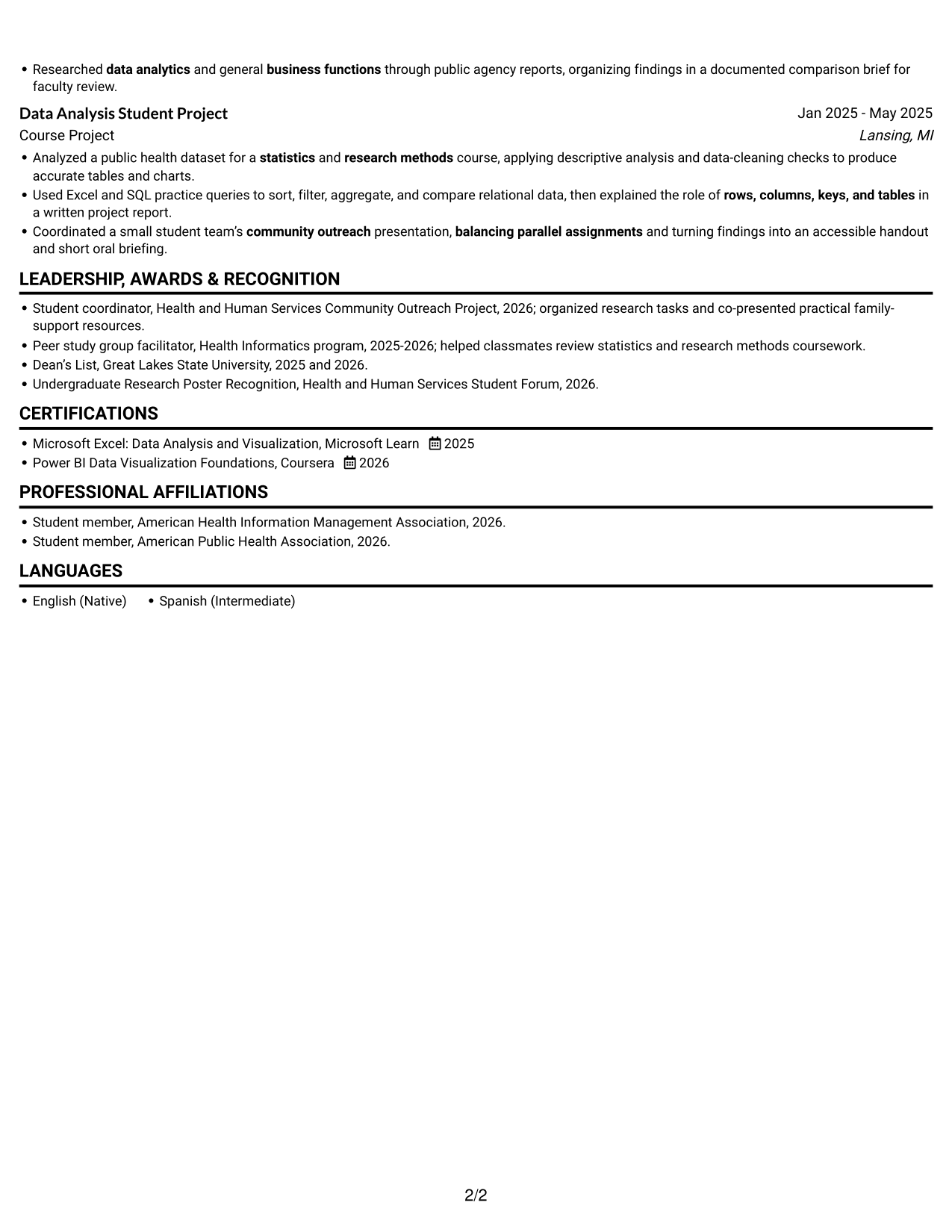 Resume example — page 2