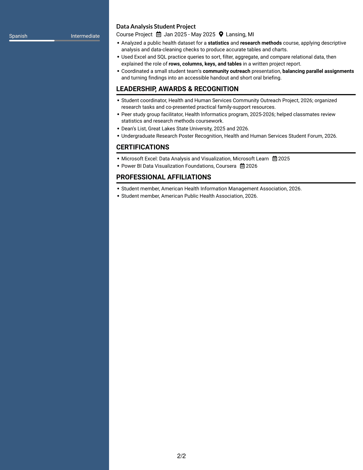 Resume example — page 2