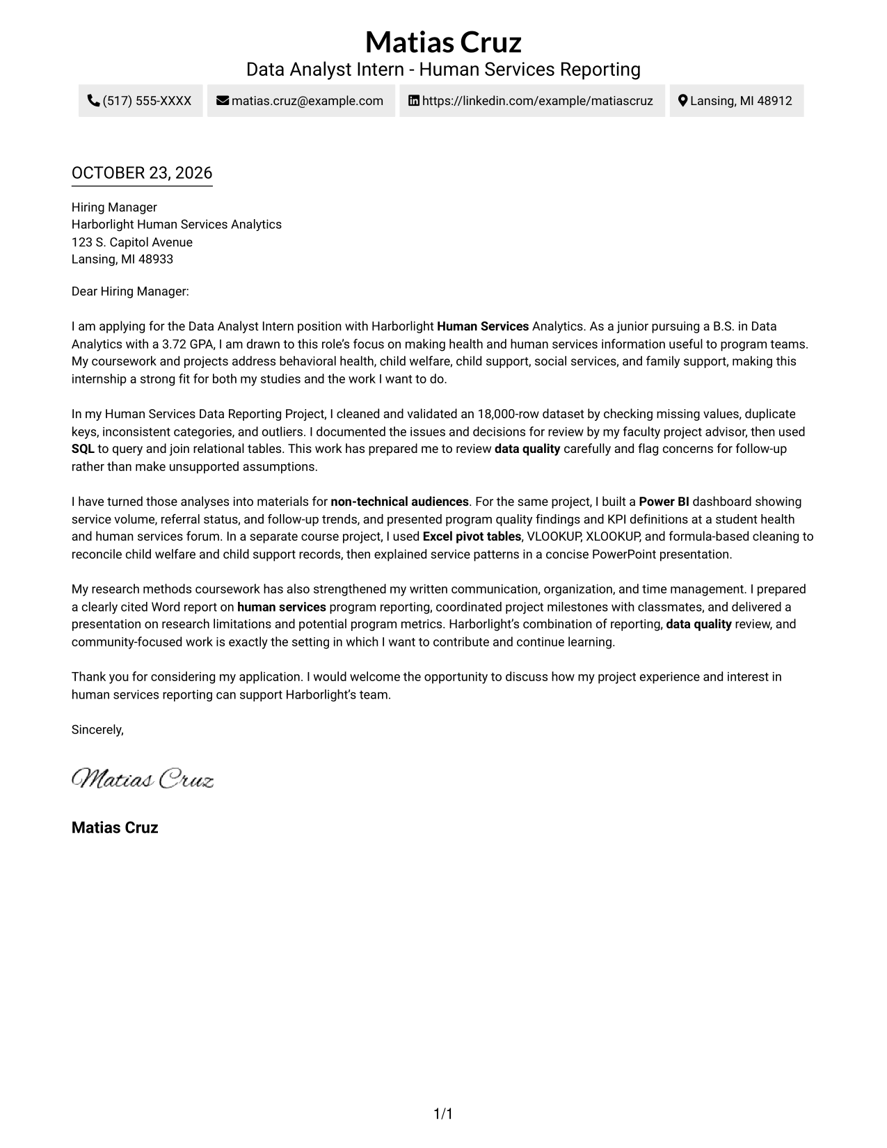 Cover letter example — page 1