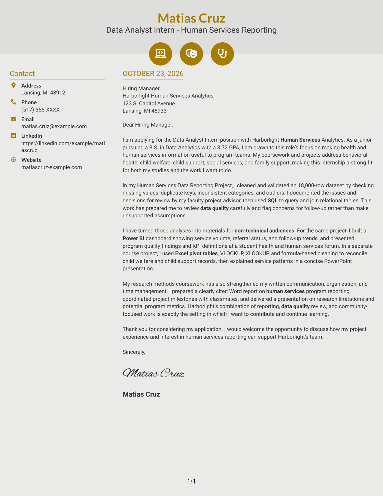 Cover letter example — page 1
