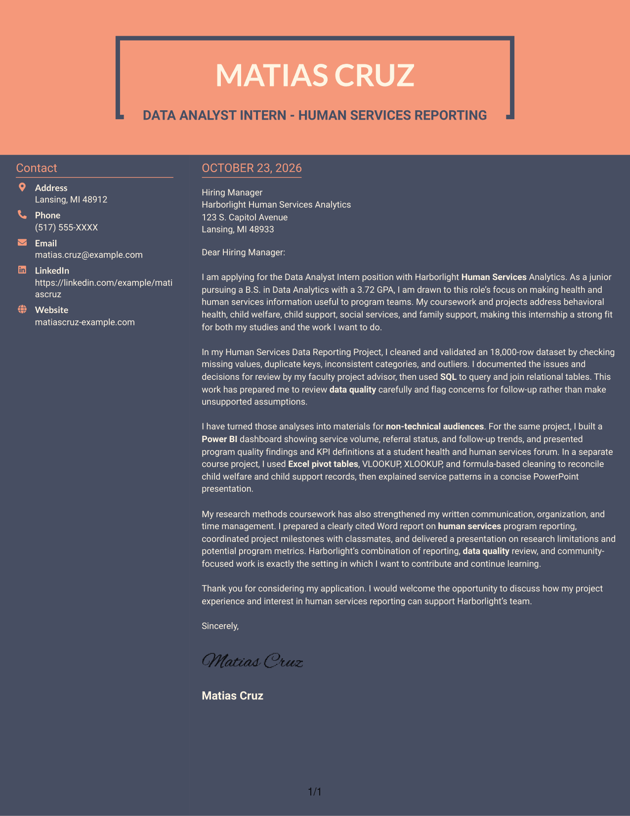 Cover letter example — page 1