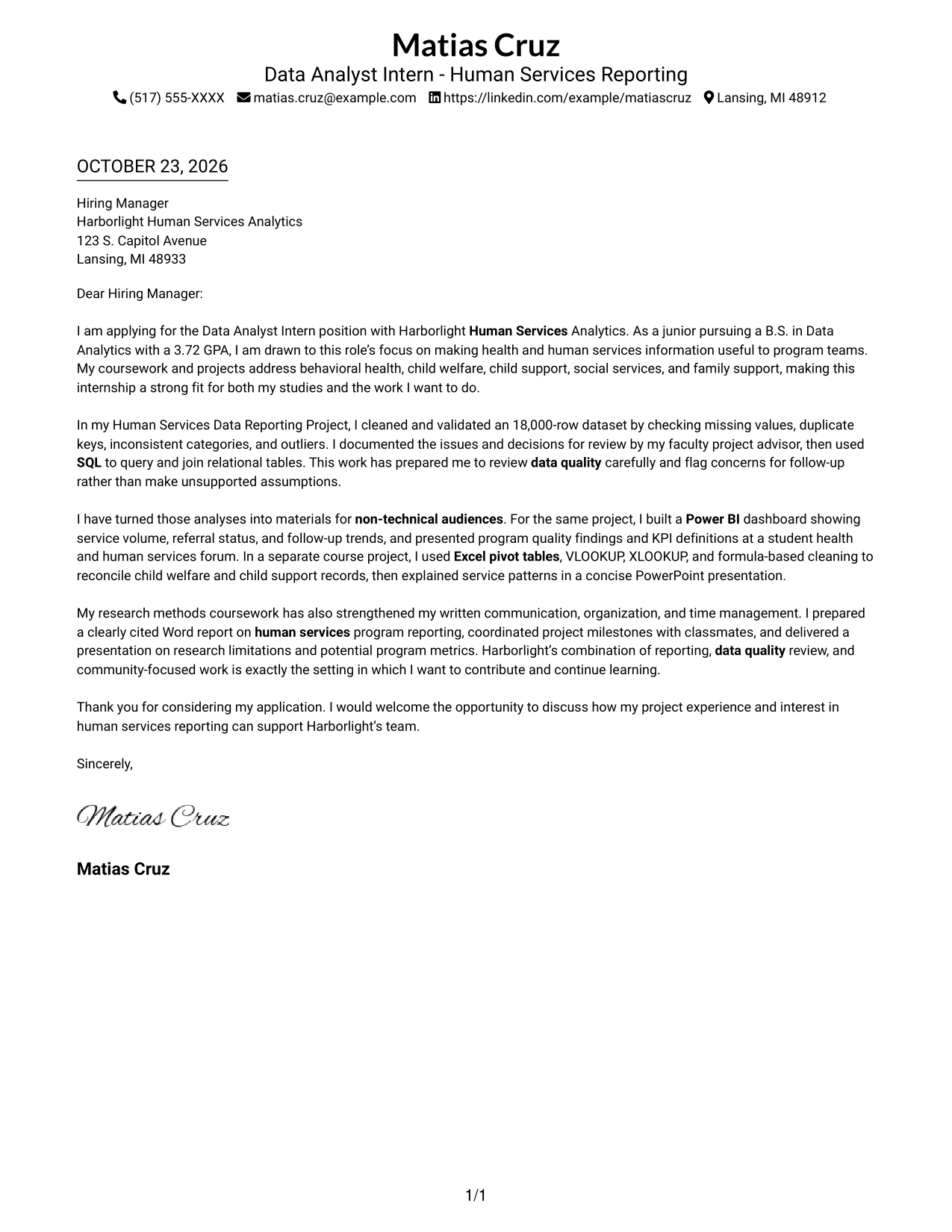 Cover letter example — page 1