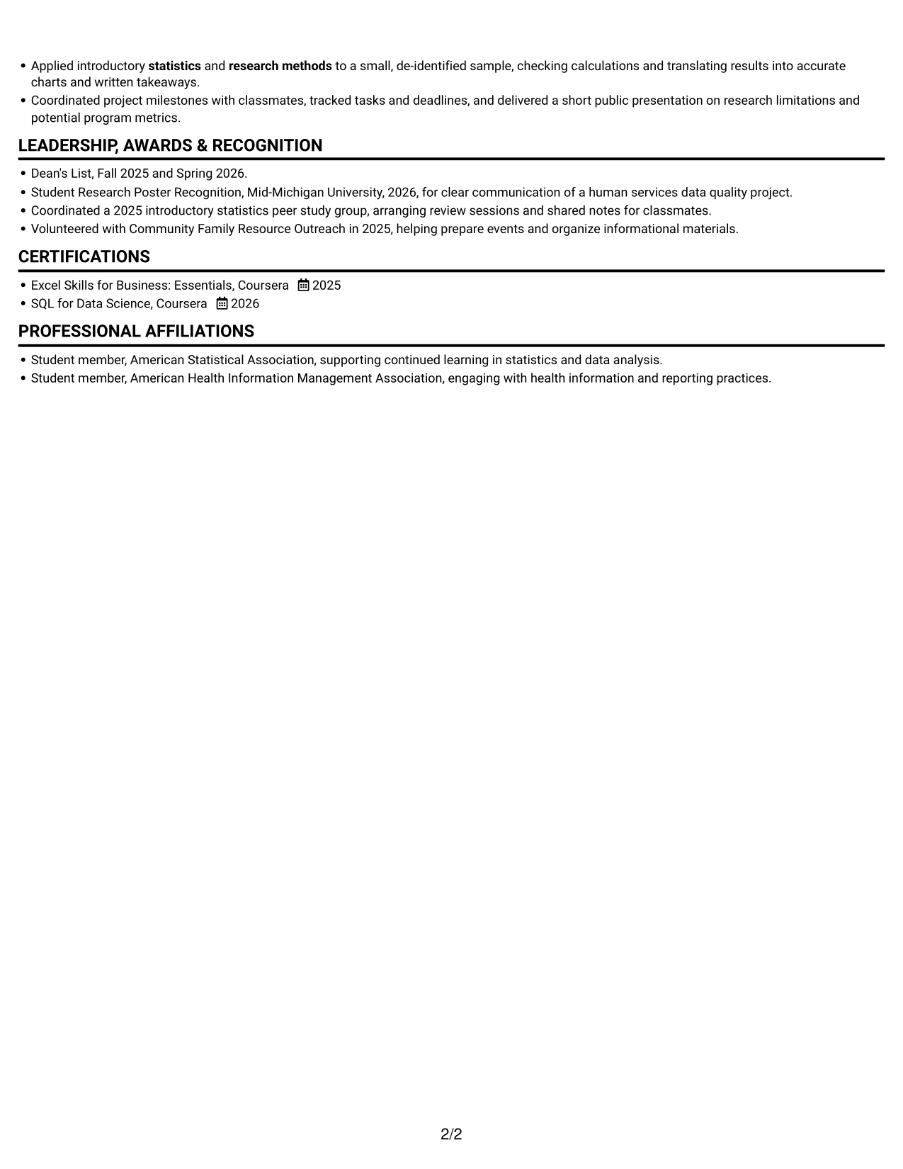 Resume example — page 2
