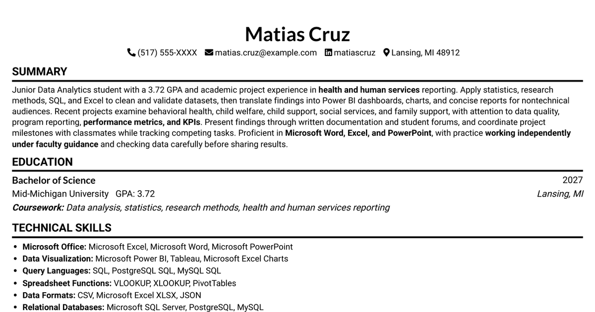 7 Data Analyst Intern - Human Services Reporting Resume Templates with Example