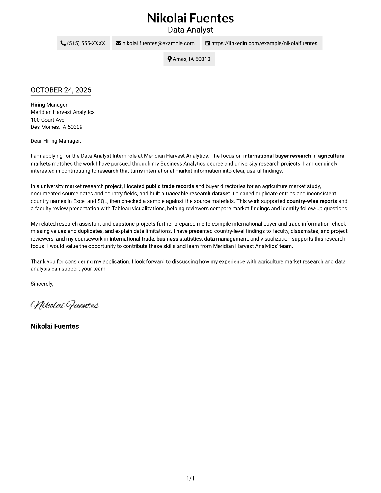 Cover letter example — page 1