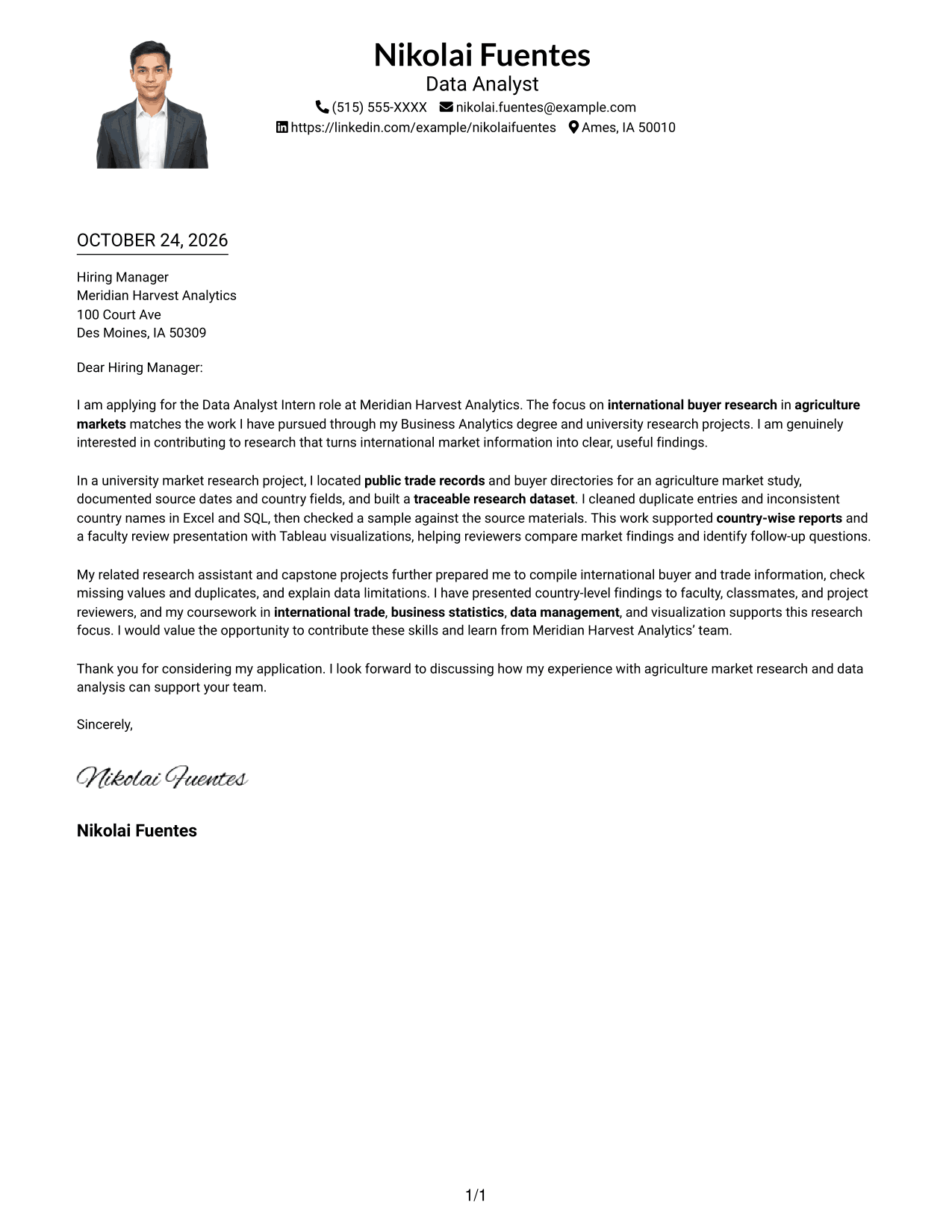 Cover letter example — page 1