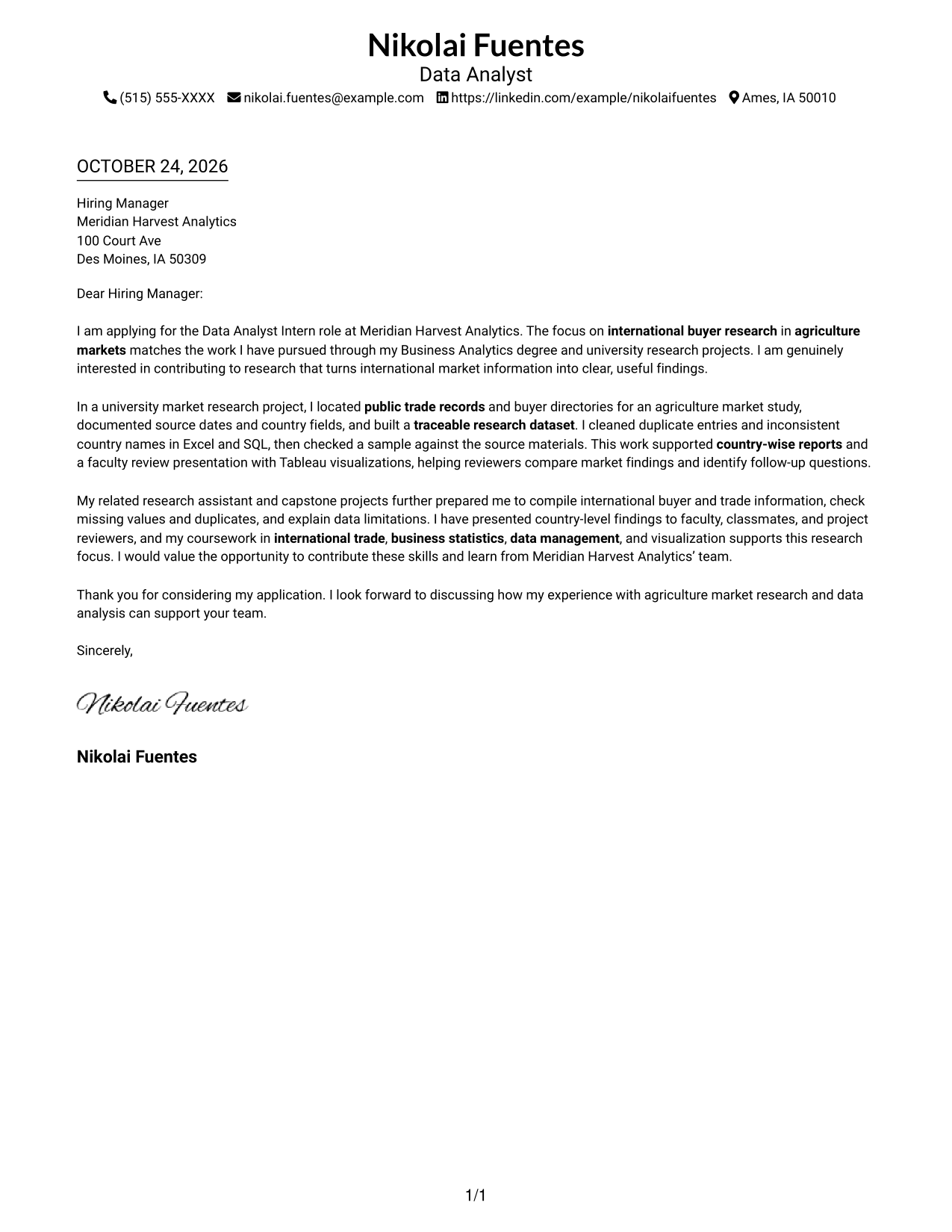 Cover letter example — page 1
