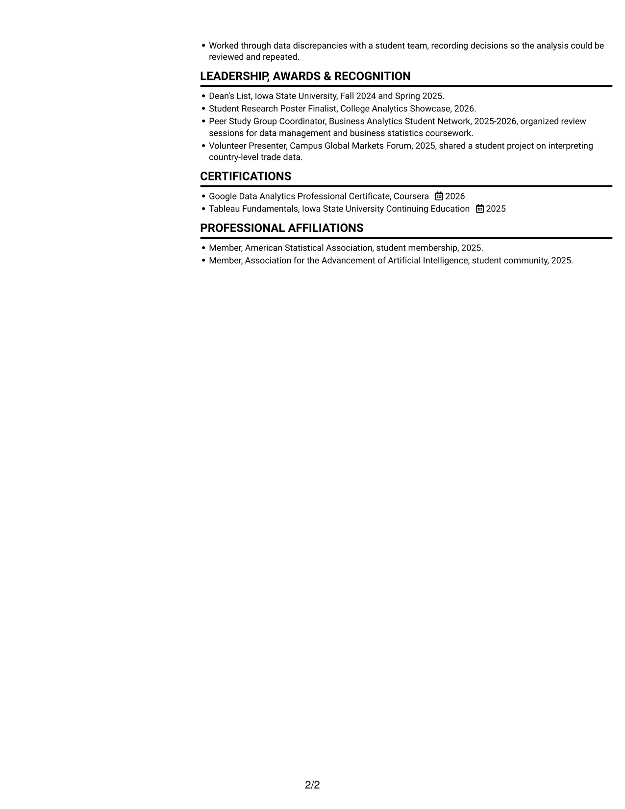 Resume example — page 2