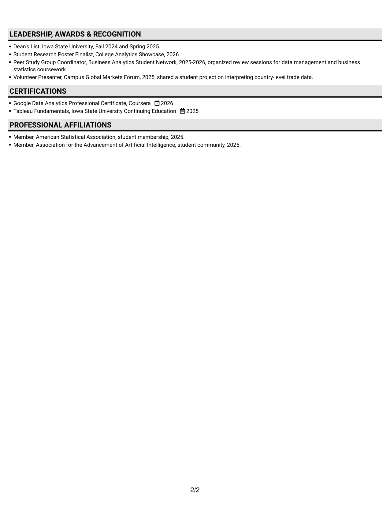 Resume example — page 2