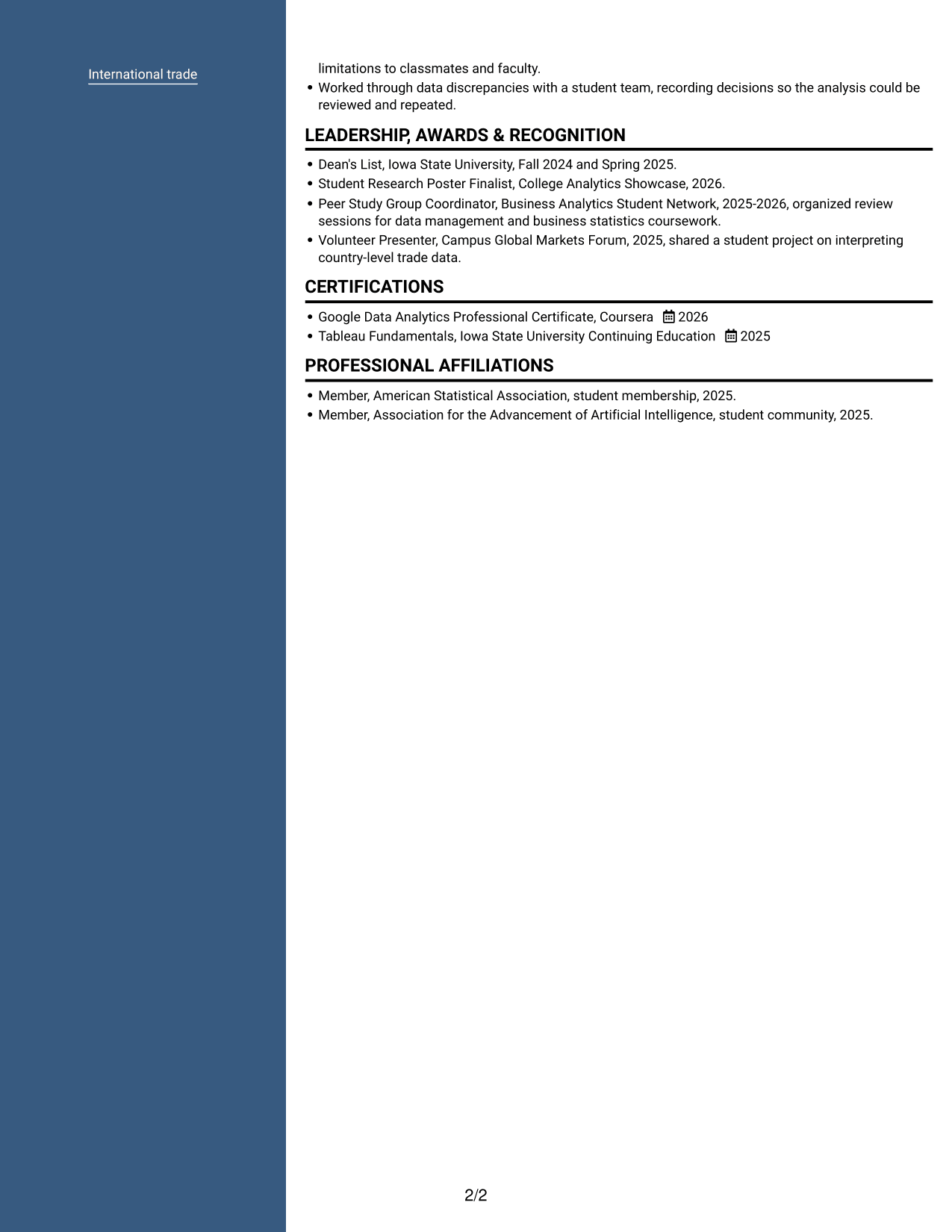 Resume example — page 2