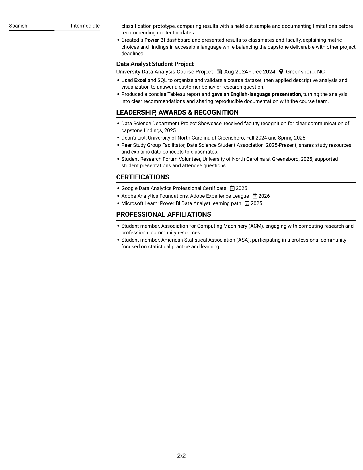 Resume example — page 2