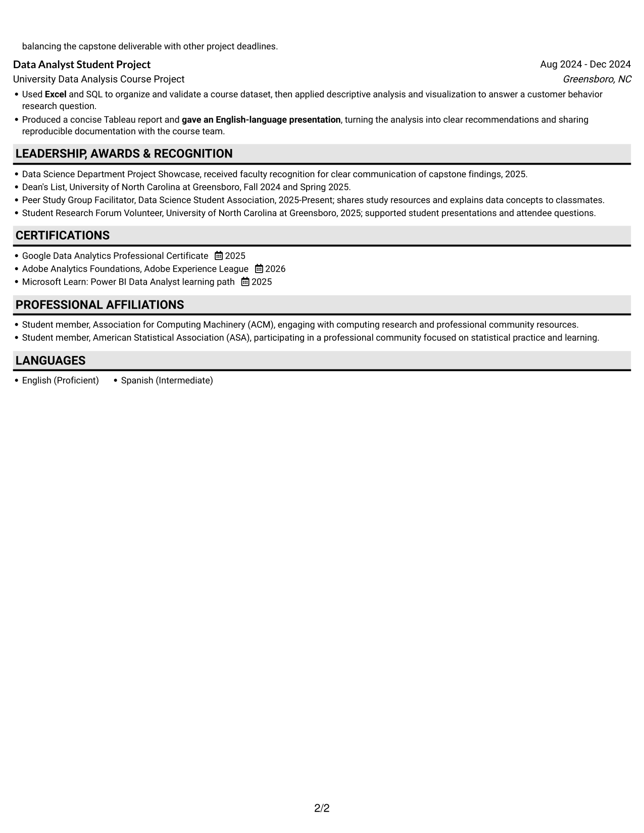 Resume example — page 2