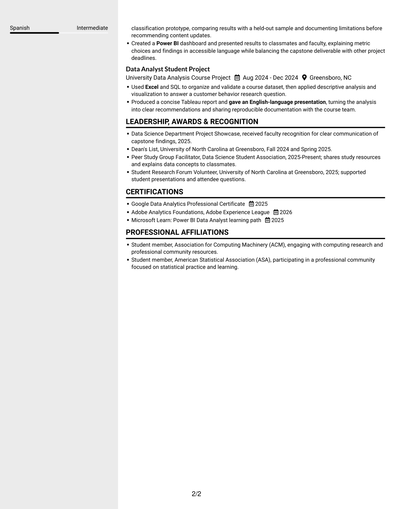 Resume example — page 2