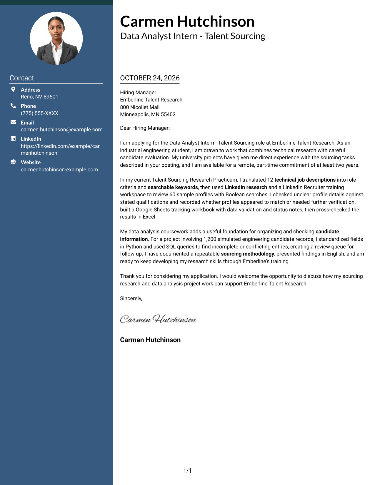 Cover letter example — page 1