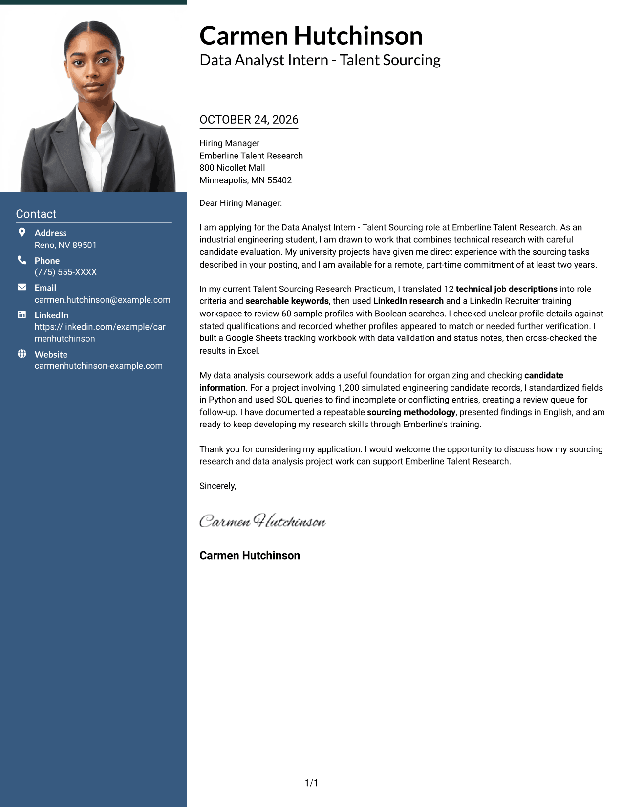 Cover letter example — page 1