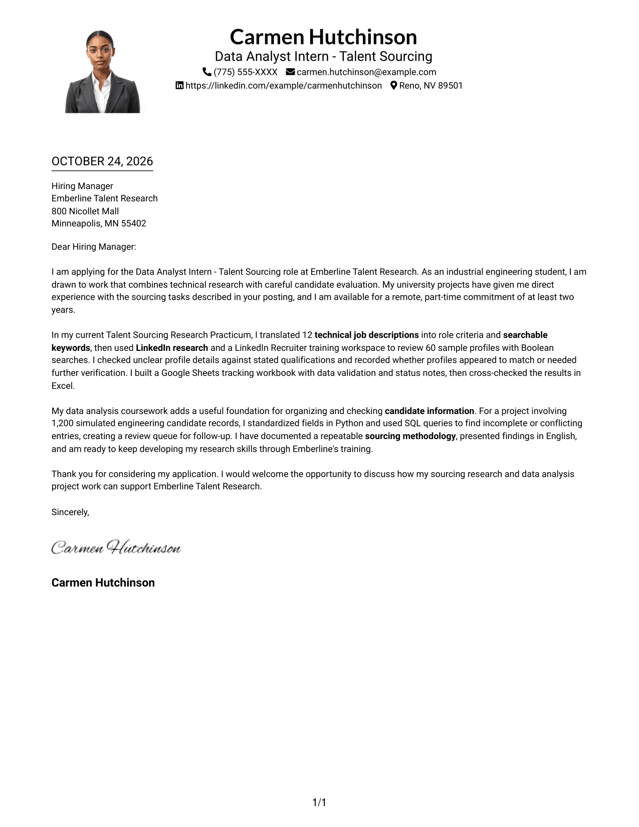 Cover letter example — page 1