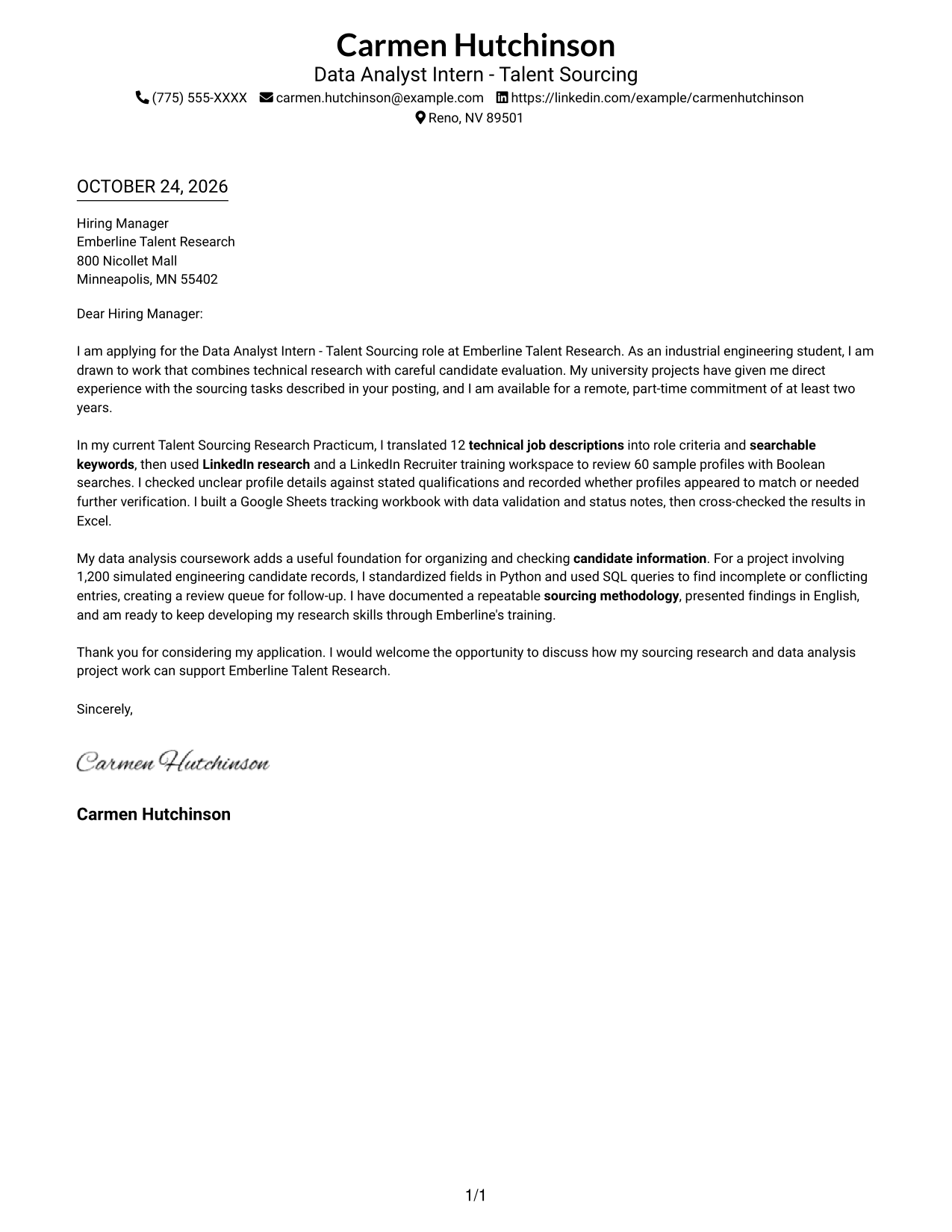 Cover letter example — page 1