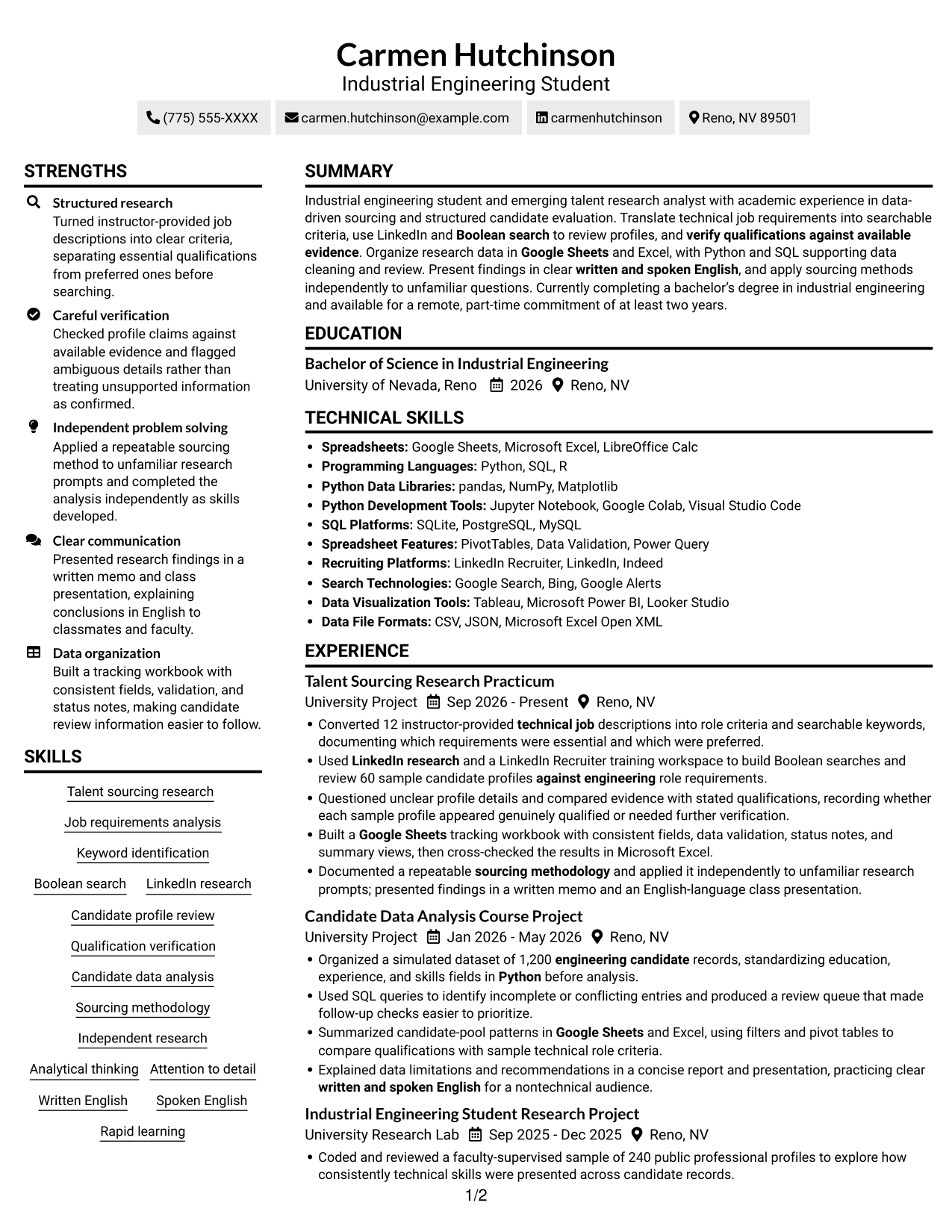 Resume example — page 1