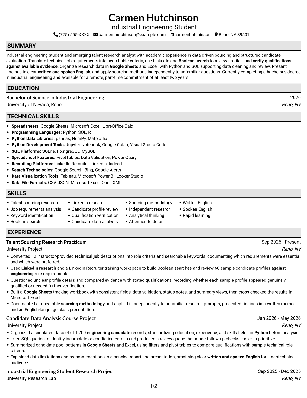 Resume example — page 1