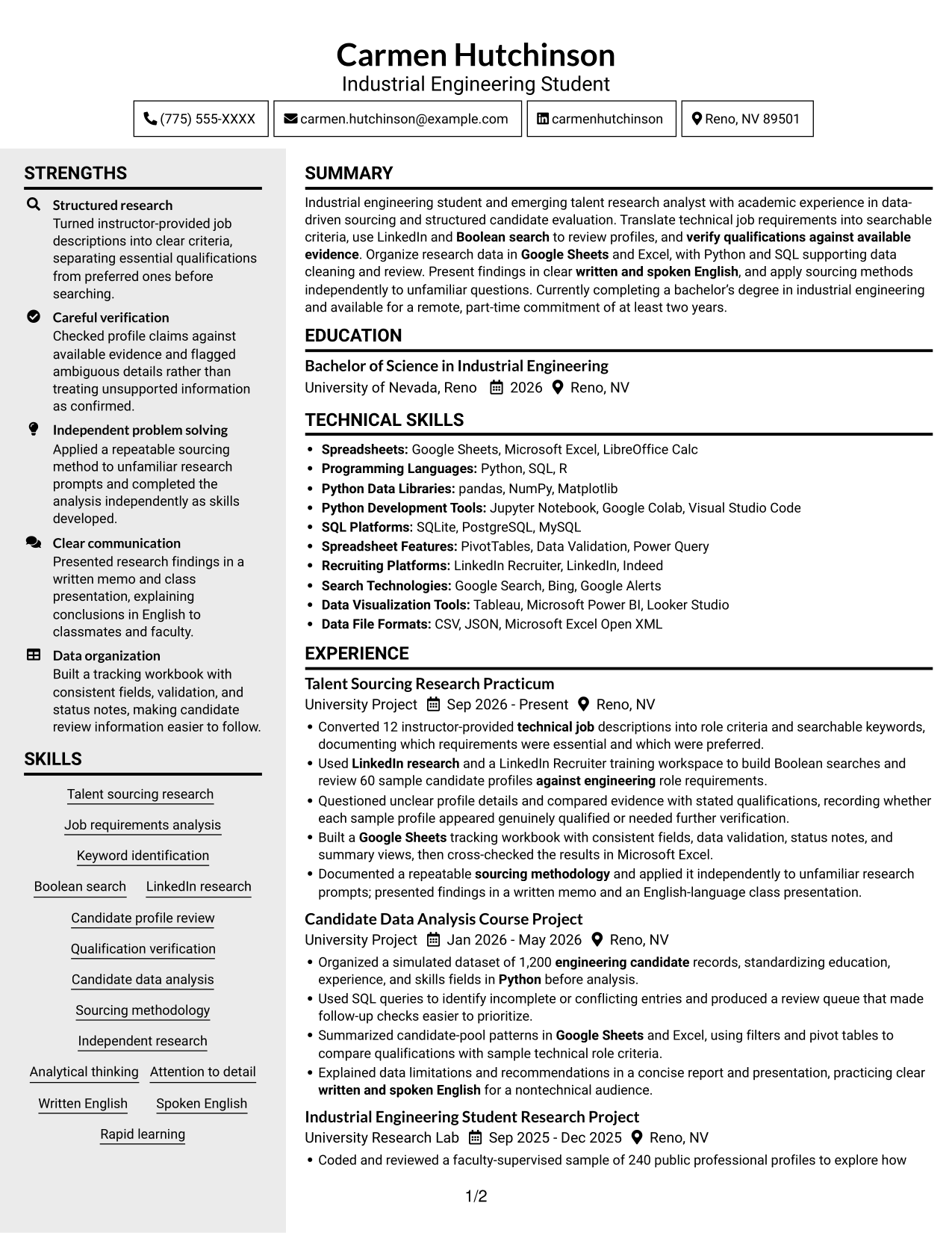 Resume example — page 1