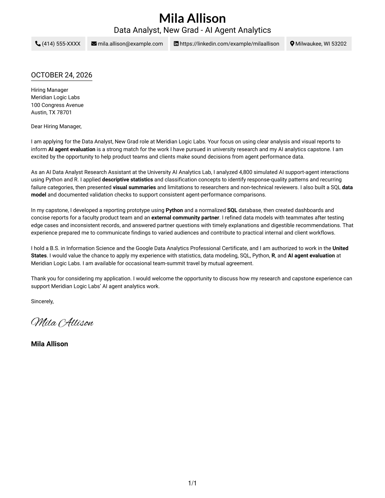 Cover letter example — page 1