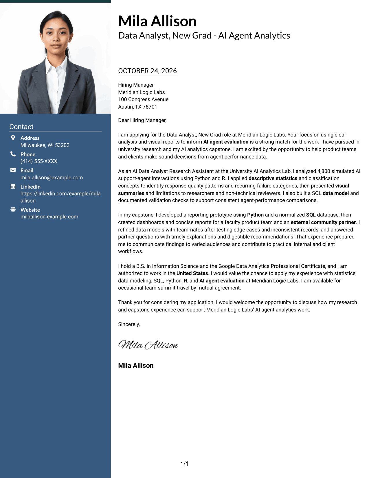 Cover letter example — page 1