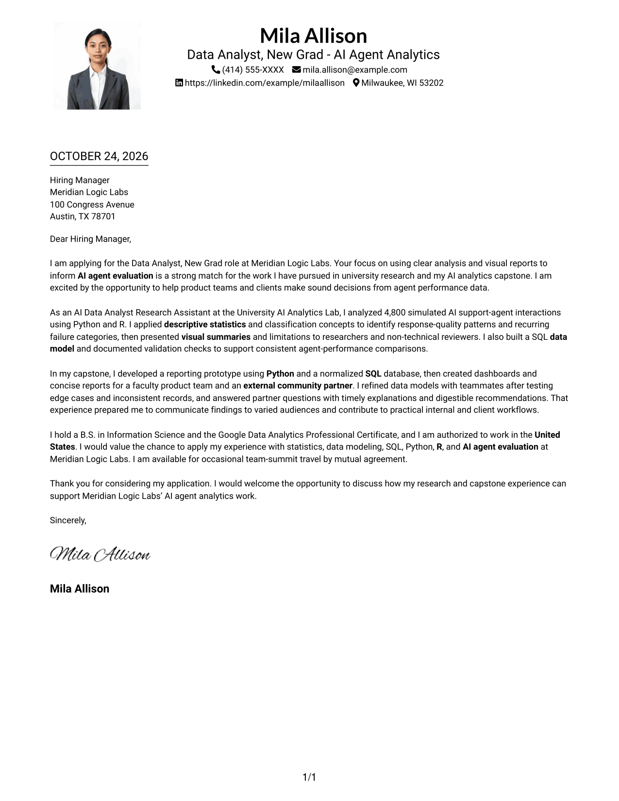 Cover letter example — page 1
