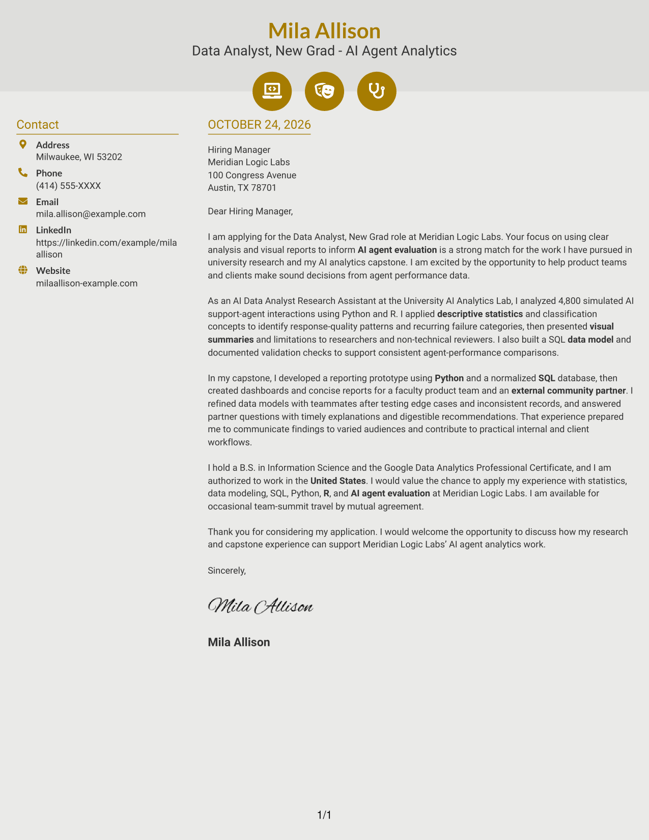 Cover letter example — page 1