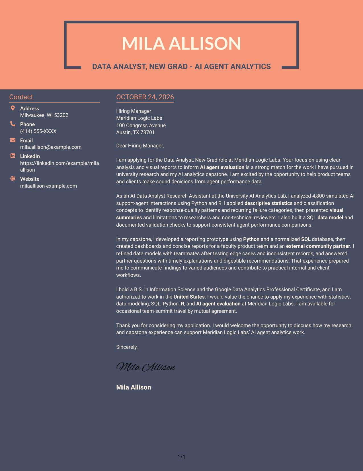 Cover letter example — page 1