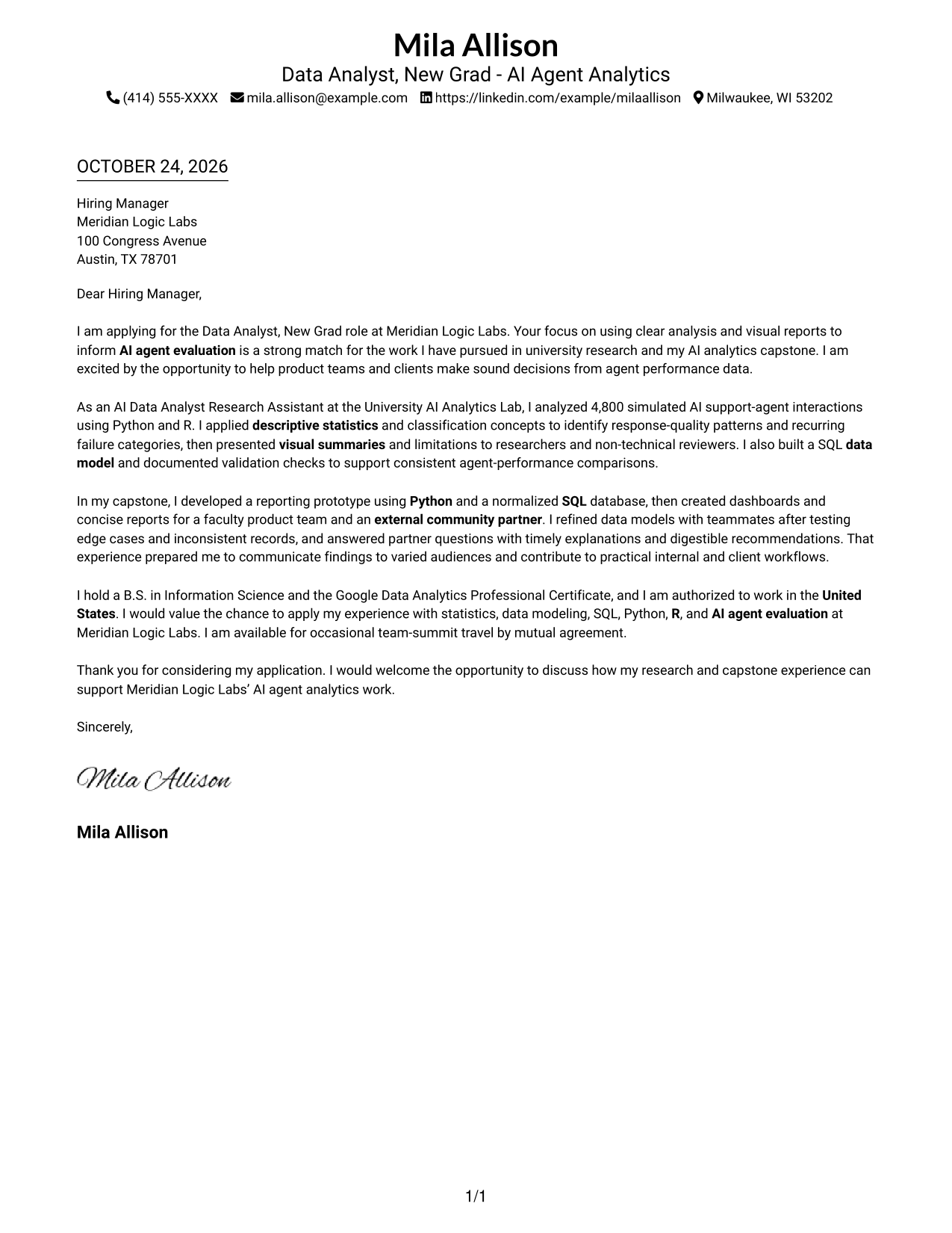 Cover letter example — page 1