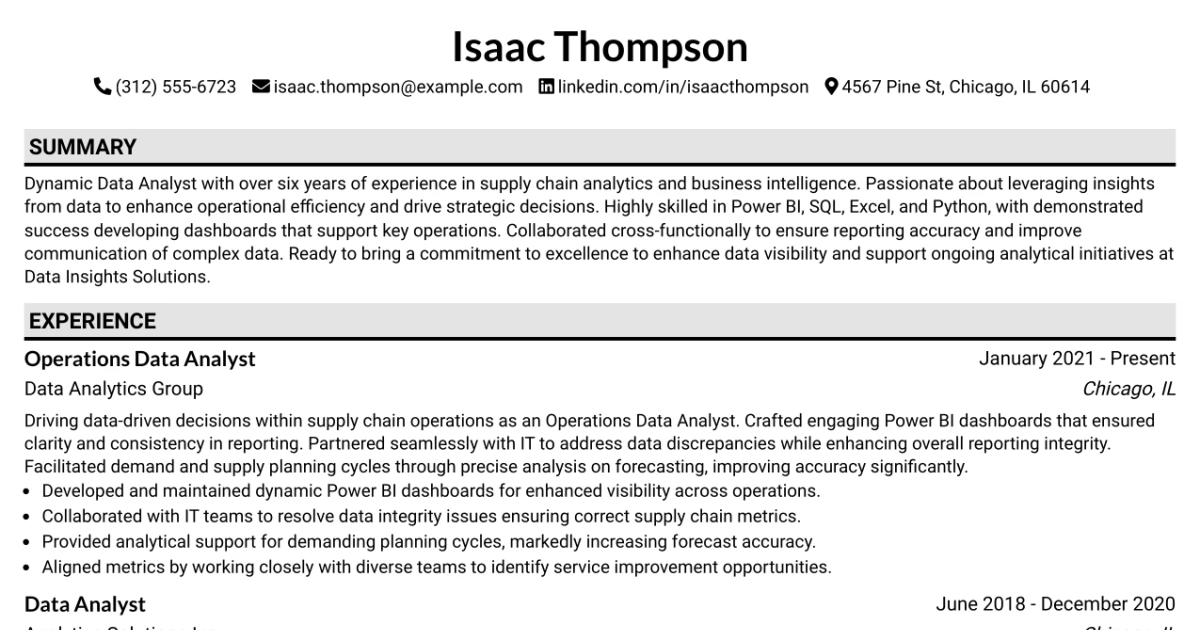 33 Data Analyst, Operations Resume Templates with Example 2026 (ATS-Optimized)