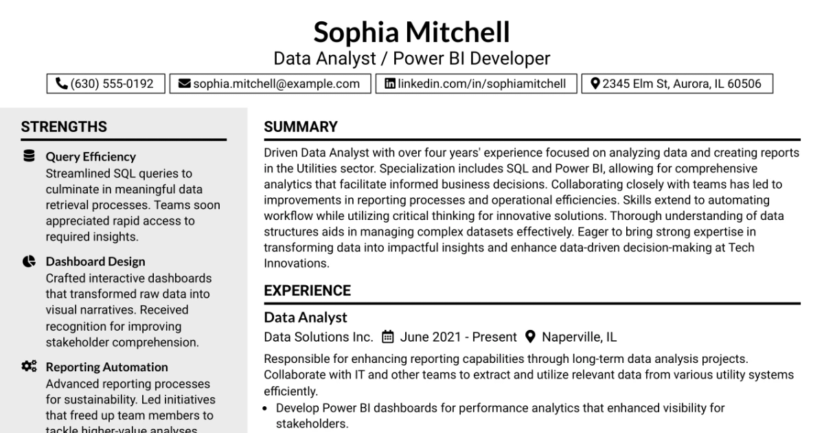 33 Data Analyst / Power BI Developer Resume Templates with Example 2026 (ATS-Optimized)