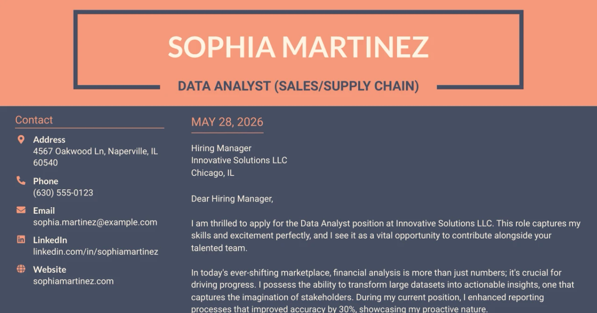 30+ Data Analyst (Sales/Supply Chain) Cover Letter Templates with Example 2026