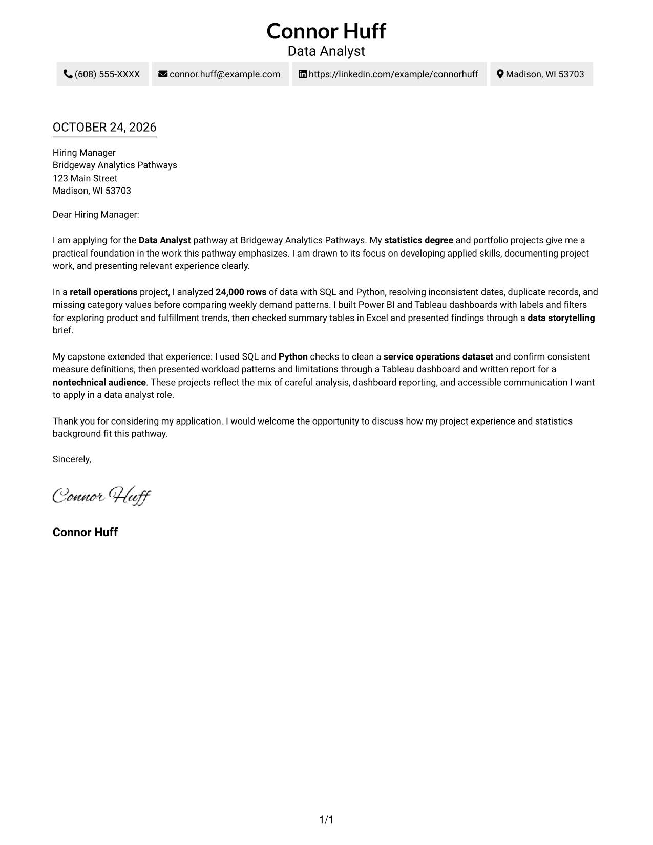 Cover letter example — page 1