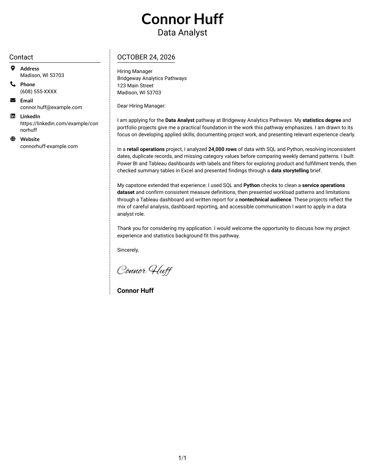 Cover letter example — page 1