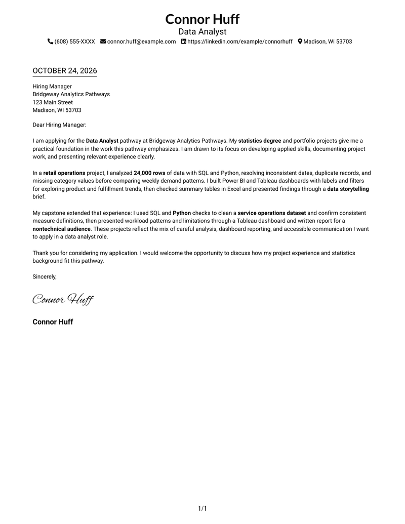 7 Data Analyst - SQL, Python, and Dashboards Cover Letter Templates ...