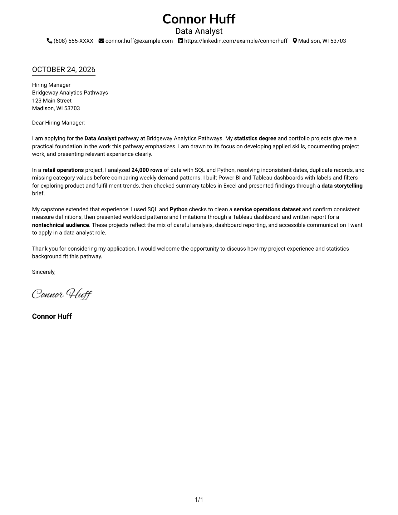 Cover letter example — page 1