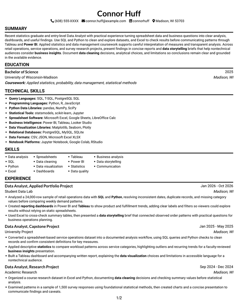 7 Data Analyst - SQL, Python, and Dashboards Resume Templates with Example