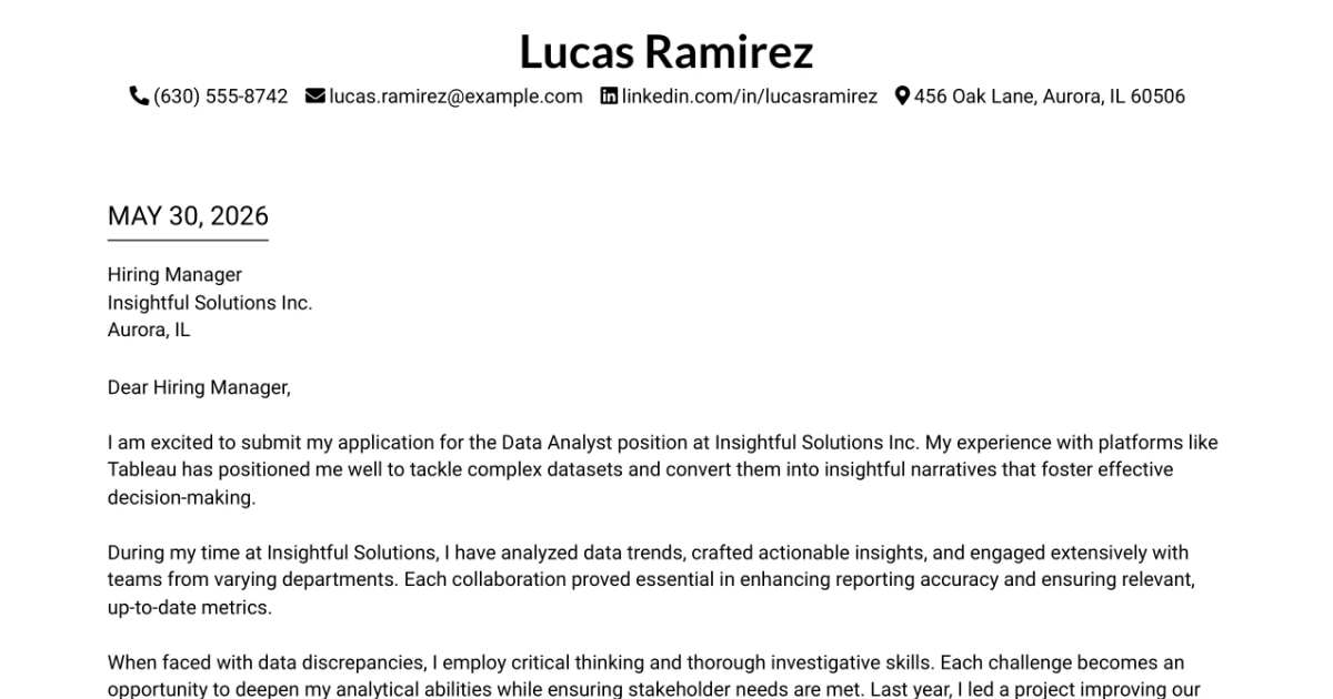 30+ Data Analyst with Tableau or Salesforce, Adobe Analytics Cover Letter Templates with Example 2026